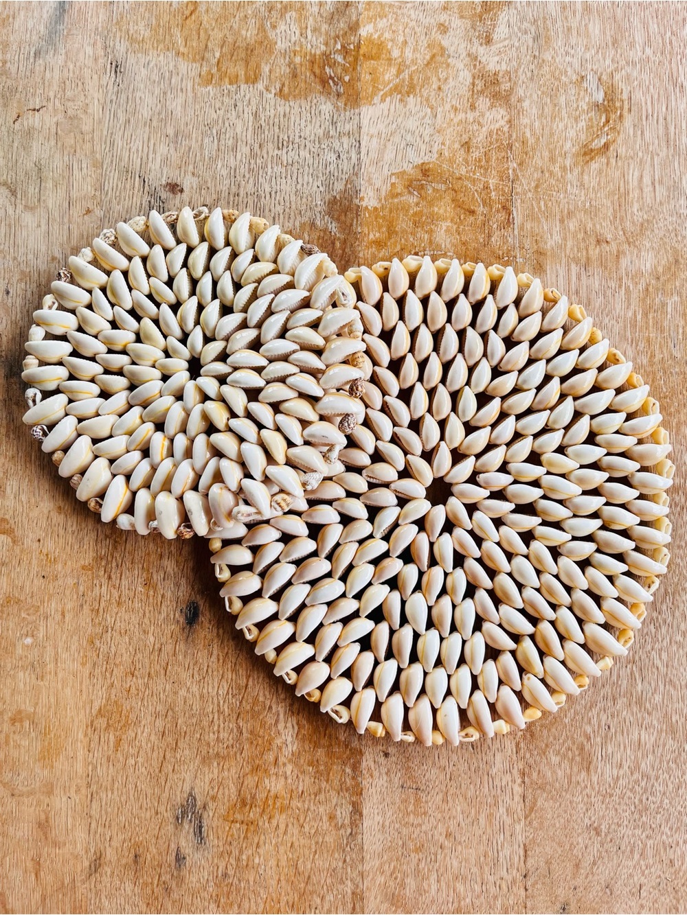 Vintage cowrie shell trivets